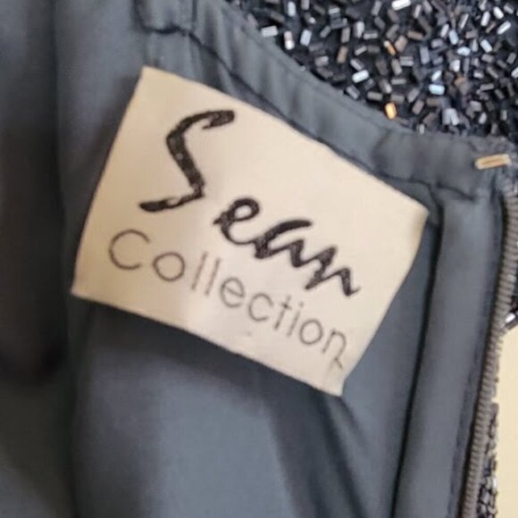 Sean Collection Beaded Long Gown Short Sleeve High Waist Blue Gray Dress Size Sm - Picture 10 of 15